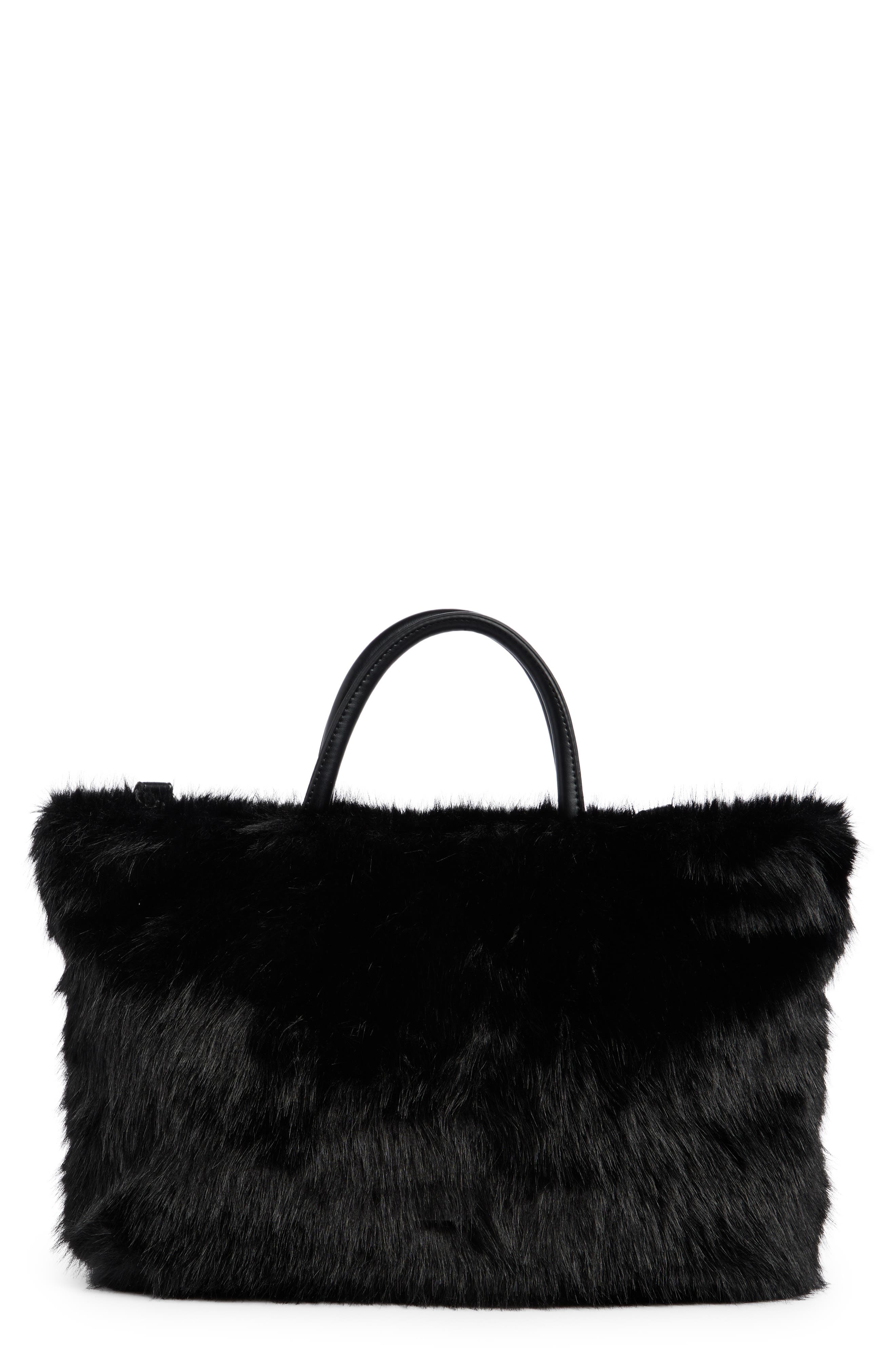 BCBG Faux Fur Tote Bag with Pouch