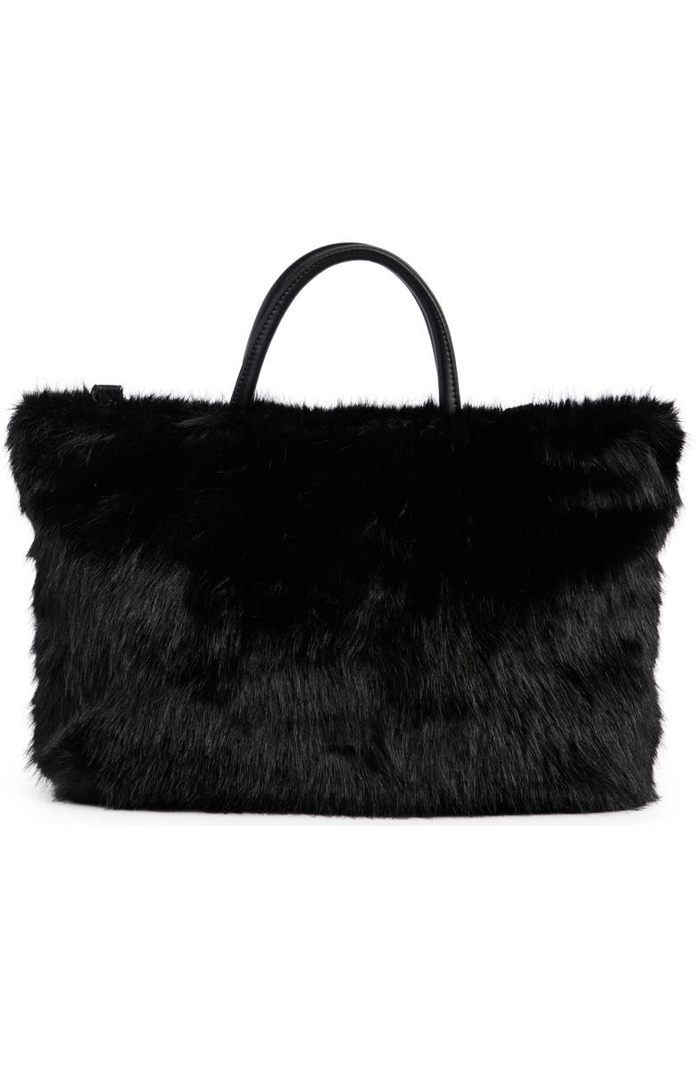 BCBG Faux Fur Tote Bag with Pouch, Main, color, Black