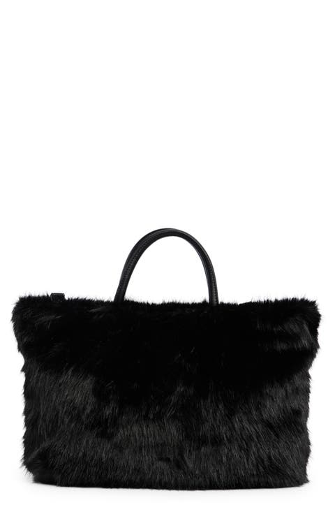 Faux Fur Tote Bag with Pouch