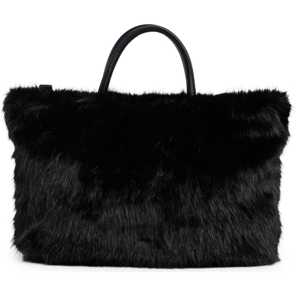 Bcbg Faux Fur Tote Bag With Pouch In Black