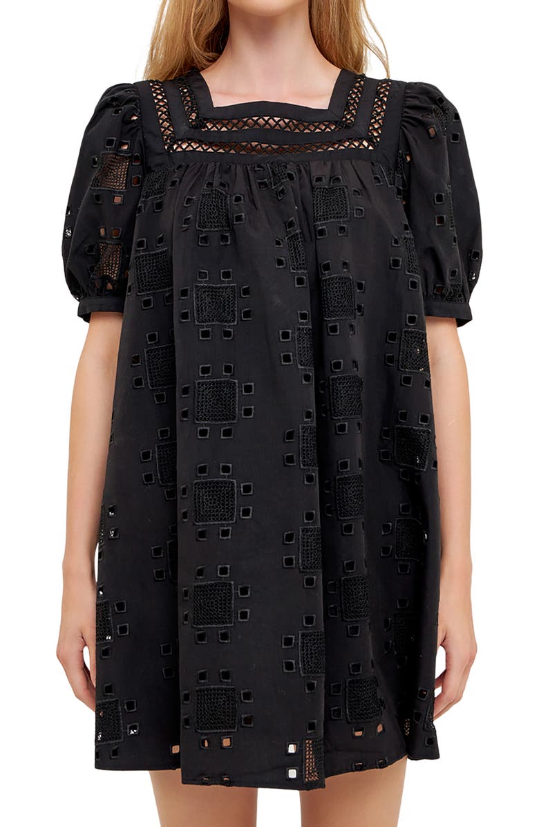 English Factory Embroidered Cotton Eyelet Shift Dress, Alternate, color, 