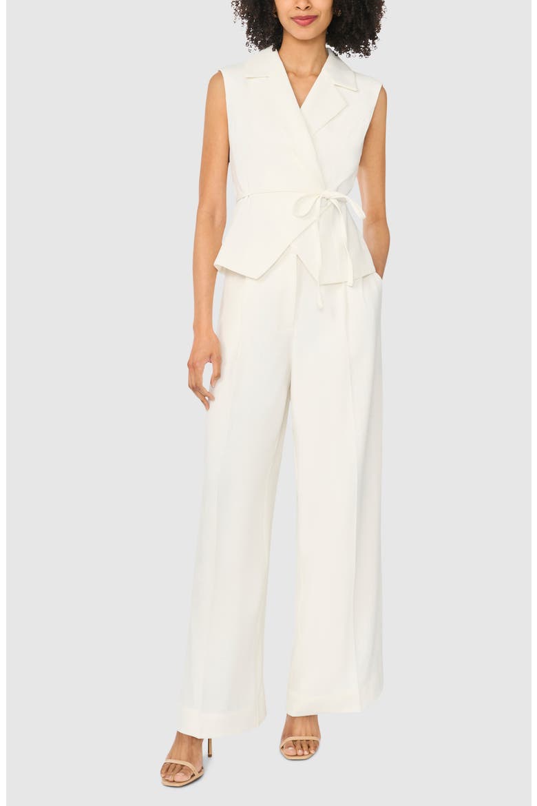Notch Collar Sleeveless Tie Waist Top, Alternate, color, EGRET