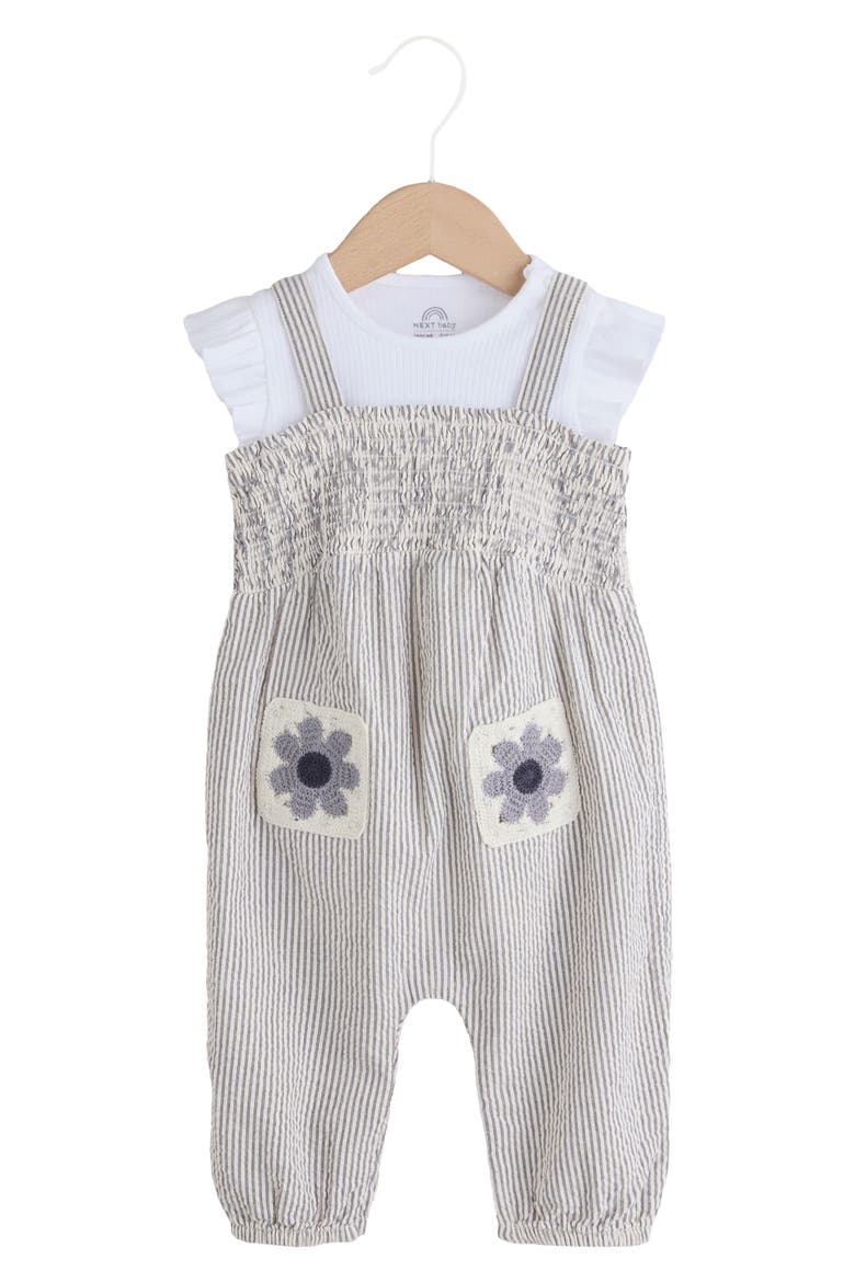Crochet Pocket Romper & T-Shirt Set, Main, color, GREY