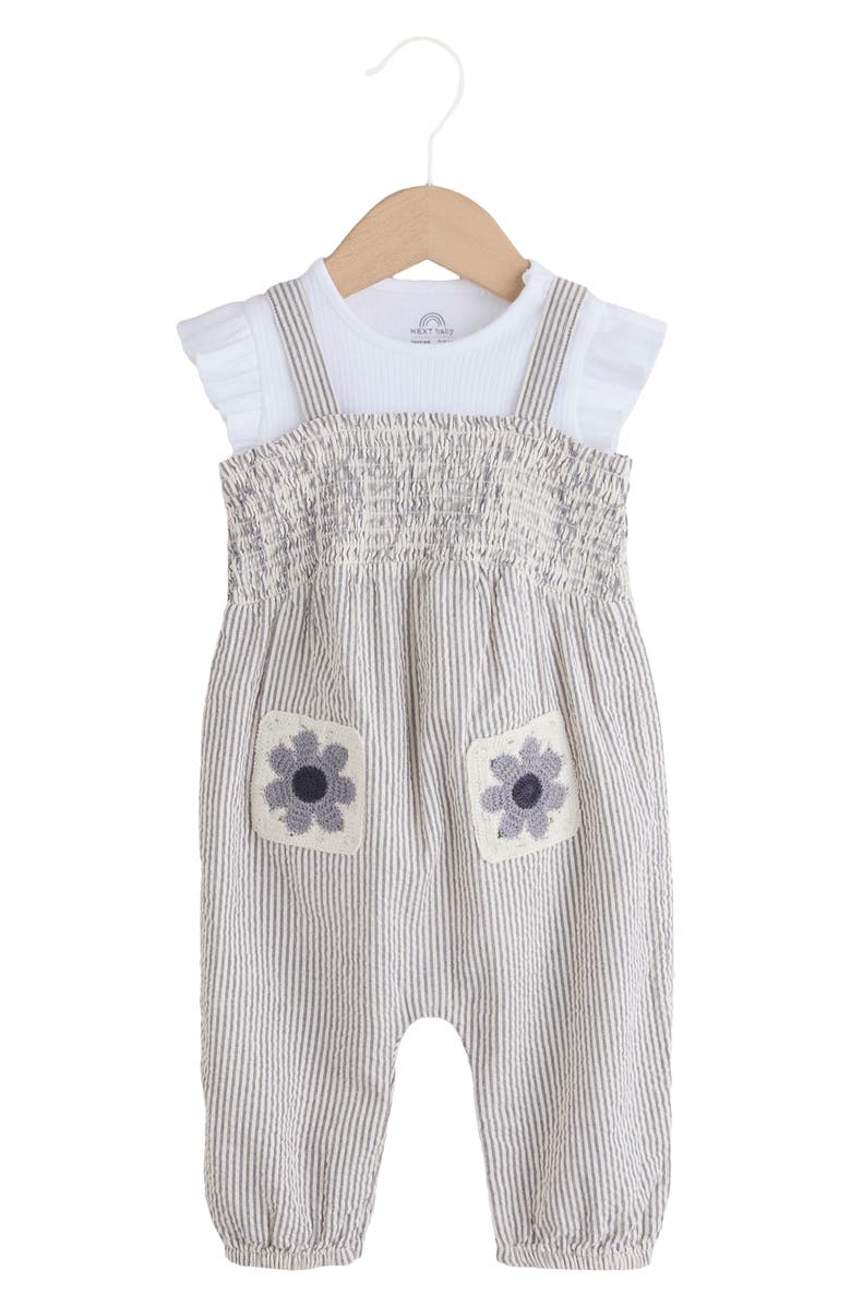 NEXT Crochet Pocket Romper & T-Shirt Set, Main, color, Grey