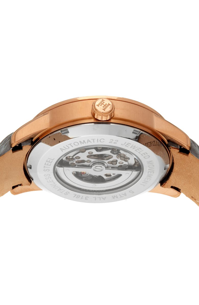 Heritor Automatic Davies Semi-Skeleton Leather-Band Watch, Alternate, color, Rose Gold/Gray