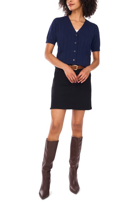 Vince Camuto Wide Rib Short Sleeve Cardigan In Blue