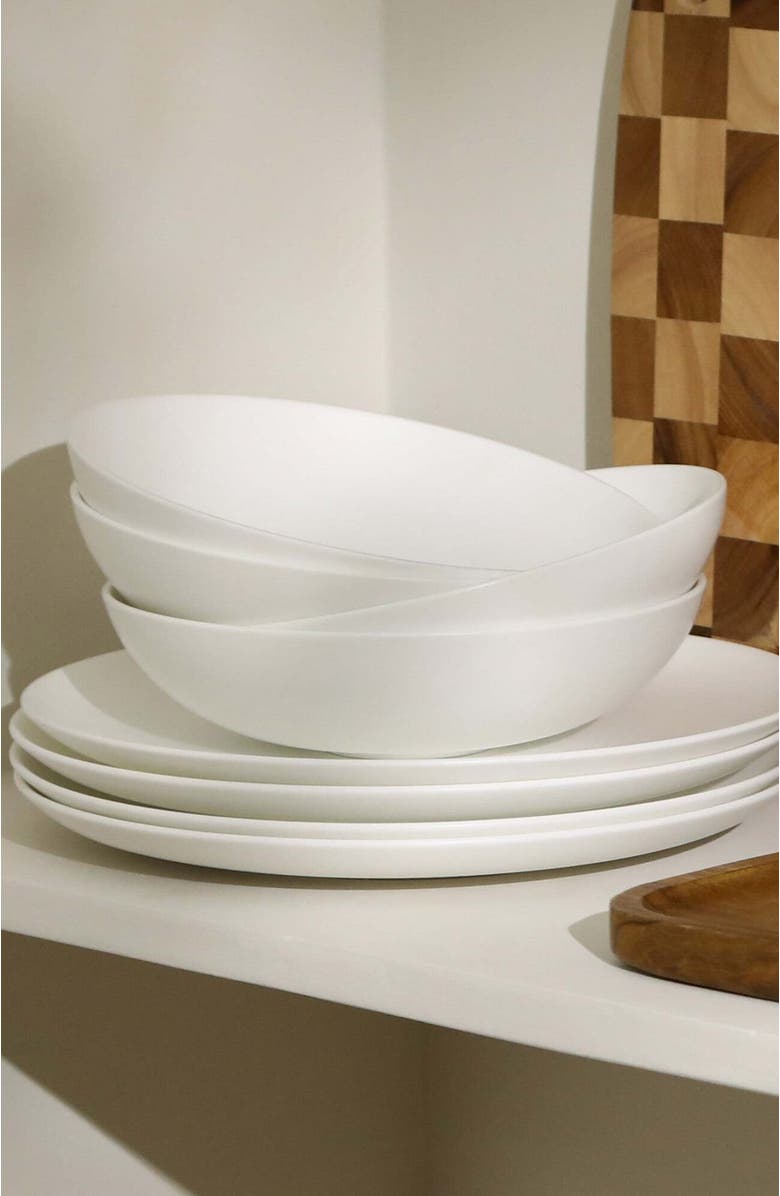 Stone Lain Taglio Bone China 12-Piece Dinnerware Set, Alternate, color, Matte White
