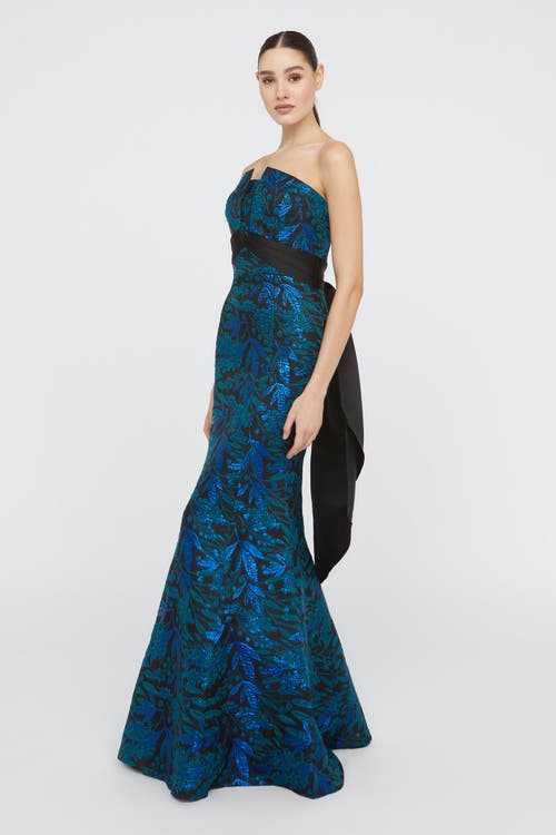 Theia Fernanda Strapless Gown In Green