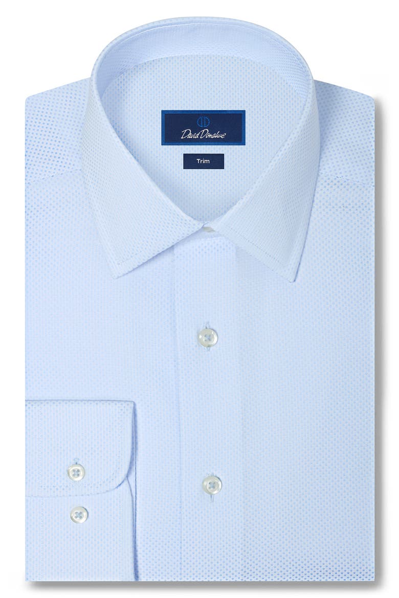 Trim Fit Light Blue Dobby Dot Cotton Dress Shirt, Main, color, SKY