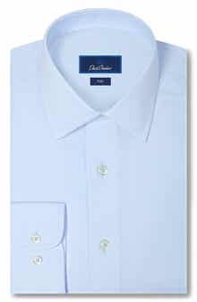 Trim Fit Light Blue Dobby Dot Cotton Dress Shirt