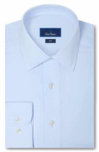 Trim Fit Light Blue Dobby Dot Cotton Dress Shirt