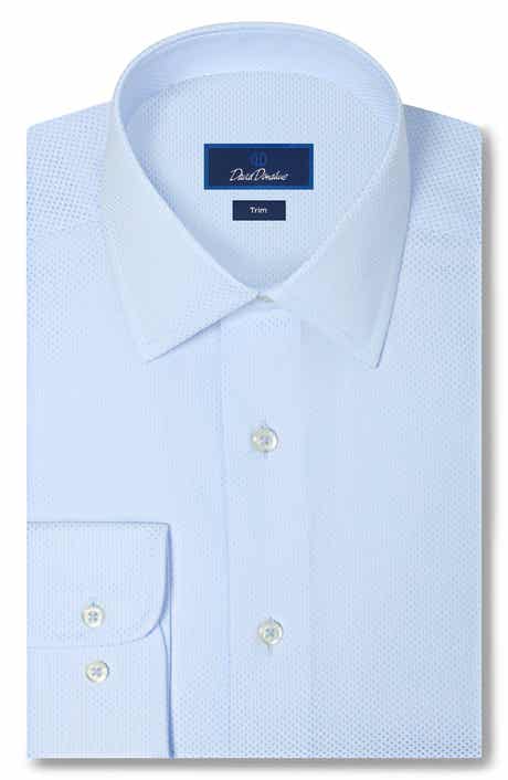 Trim Fit Light Blue Dobby Dot Cotton Dress Shirt