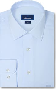 David Donahue Trim Fit Light Blue Dobby Dot Cotton Dress Shirt