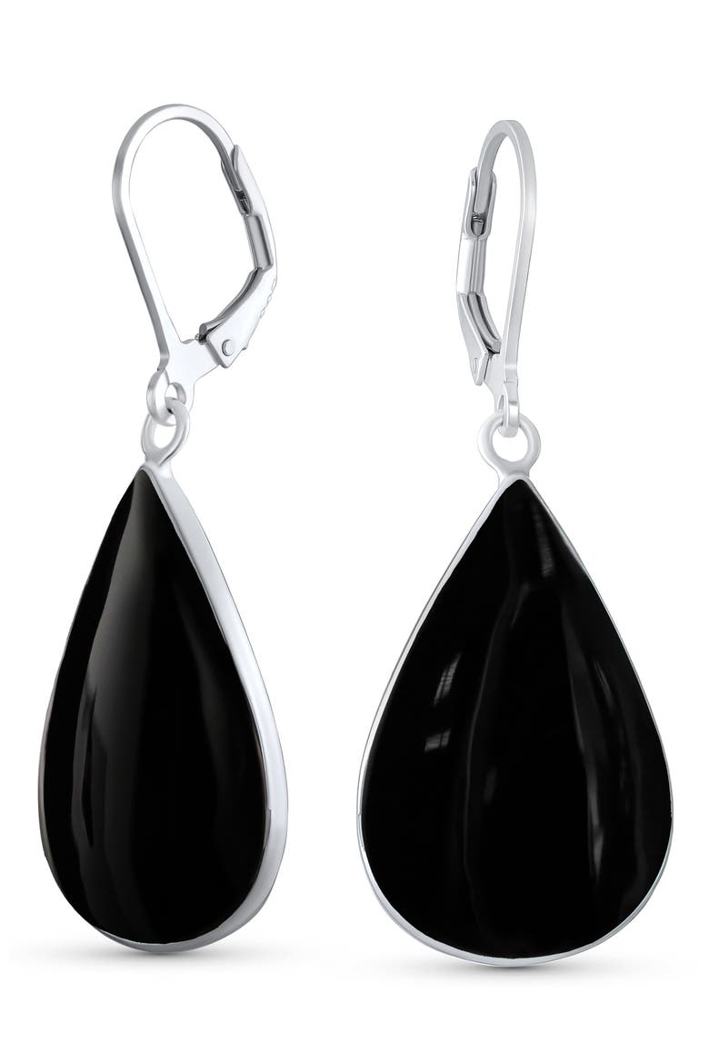 Sterling Silver Teardrop Earrings, Main, color, BLACK