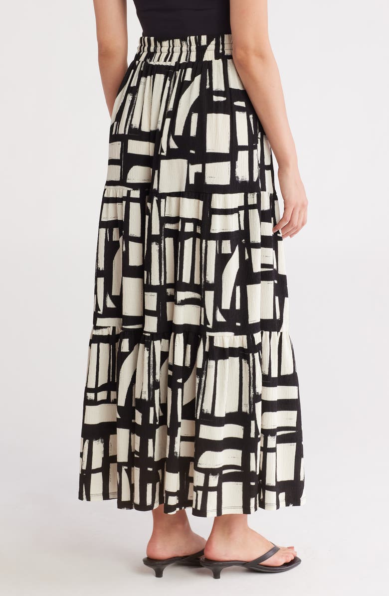 Caslon<sup>®</sup> Tiered Drawstring Maxi Skirt, Alternate, color, Black- Ivory Cut Paper Geo
