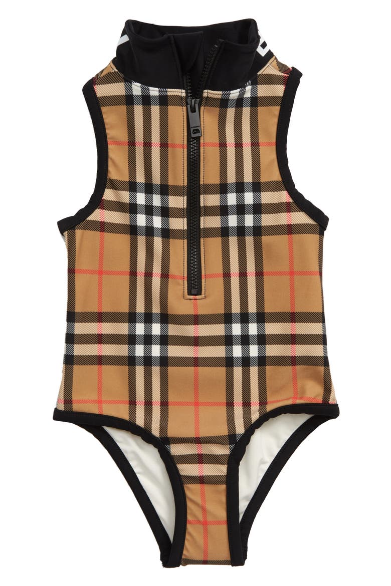 Siera Check One-Piece Swimsuit, Main, color, ANTIQUE YELLOW