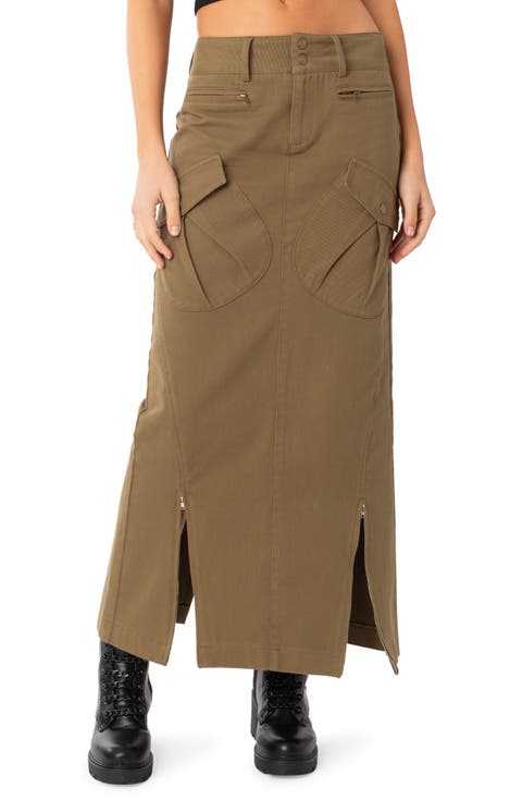 スカート musinsastandardwoman Women's Cargo Maxi Skirt Light Beige MW Womens Cargo Maxi Skirt Hiking Side Split Slit A-line Ruched