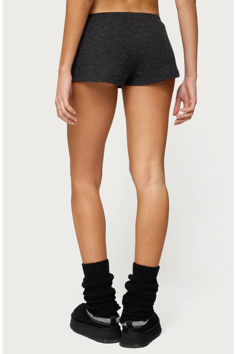 Teddy Waffle Knit Drawstring Shorts, Alternate, color, BLACK