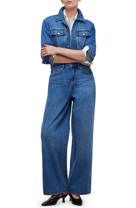 Long Sleeve Wide Leg Denim Coverall Jumpsuit (Byrne Wash)