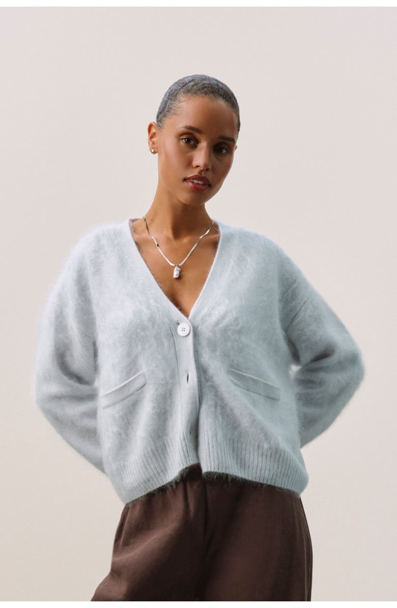 NAKED CASHMERE Brushed Cashmere Boxy Cardigan w/ Shell Btns, Main, color, Cloud