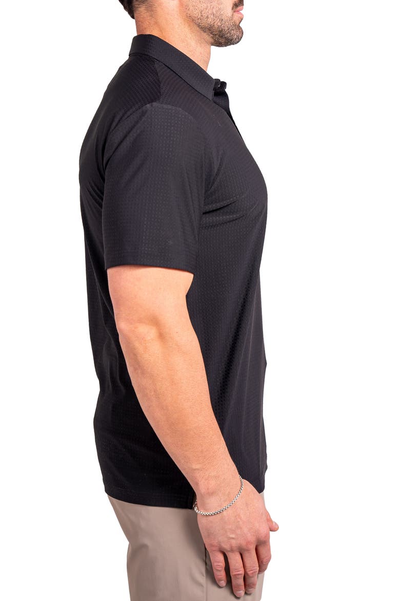 Geo Pattern Stretch Nylon Polo, Alternate, color, BLACK