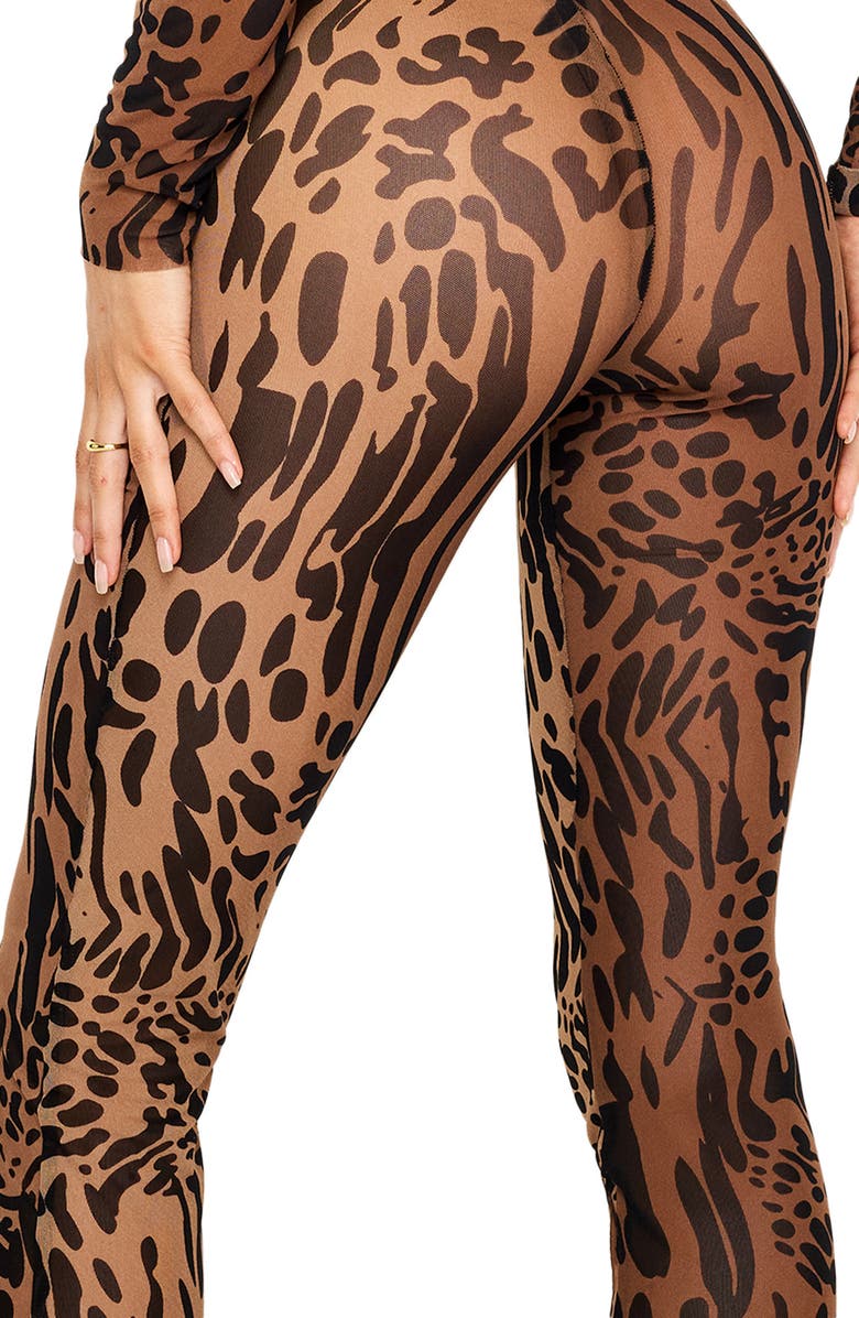 Good American Animal Print Sheer Mesh Micro Bootcut Pants, Alternate, color,
