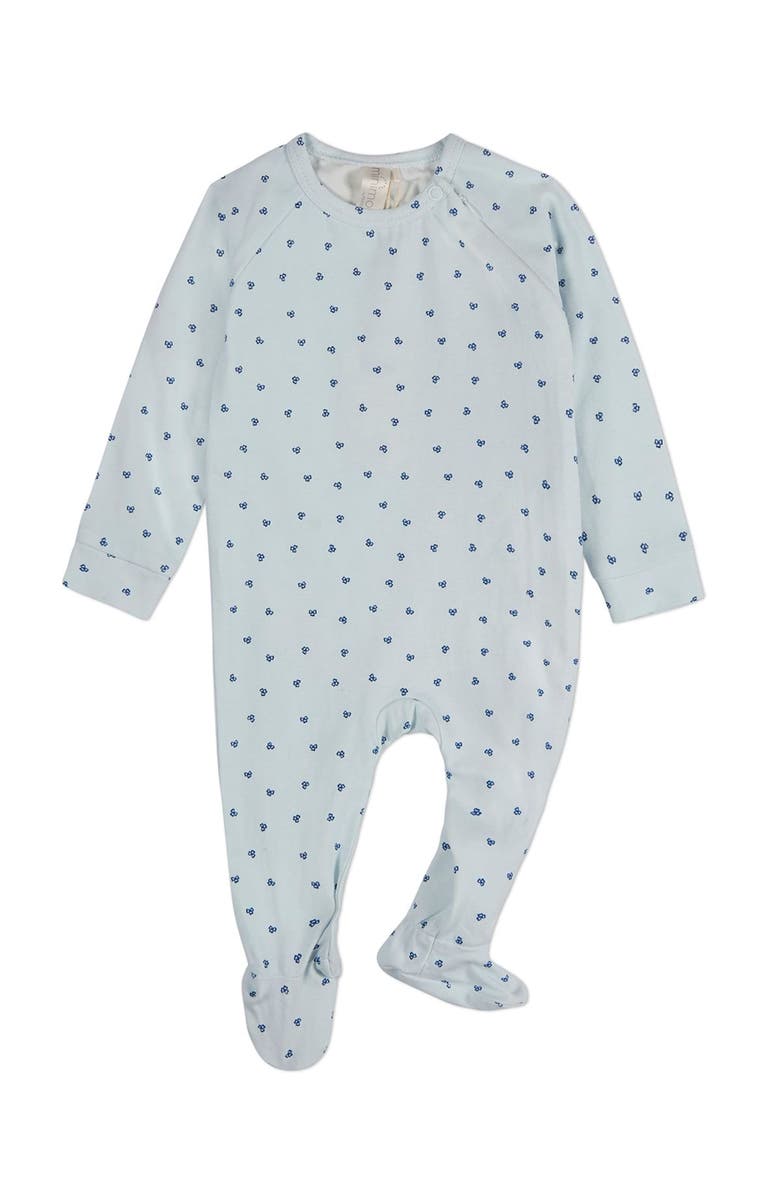 MiniMoi Baby Clover-Print Hidden Zip Footie, Main, color, Blue