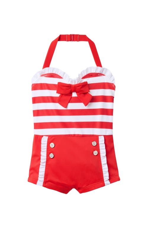 Janie And Jack Girls Retro Stripe Swim In Red