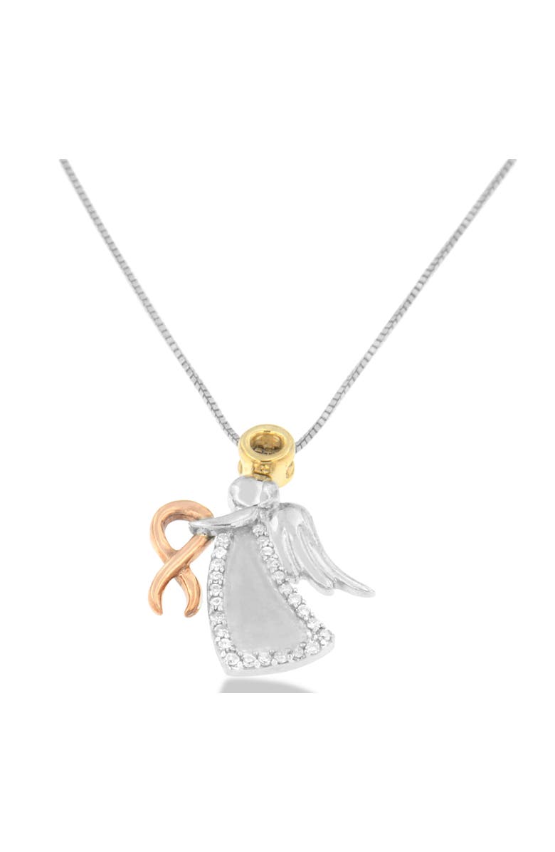 Haus of Brilliance 10K Tri-Color Gold Diamond-Accented Angel Awareness Ribbon Pendant Necklace, Main, color, Yellow