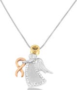 Haus of Brilliance 10K Tri-Color Gold Diamond-Accented Angel Awareness Ribbon Pendant Necklace