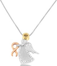 Haus of Brilliance 10K Tri-Color Gold Diamond-Accented Angel Awareness Ribbon Pendant Necklace