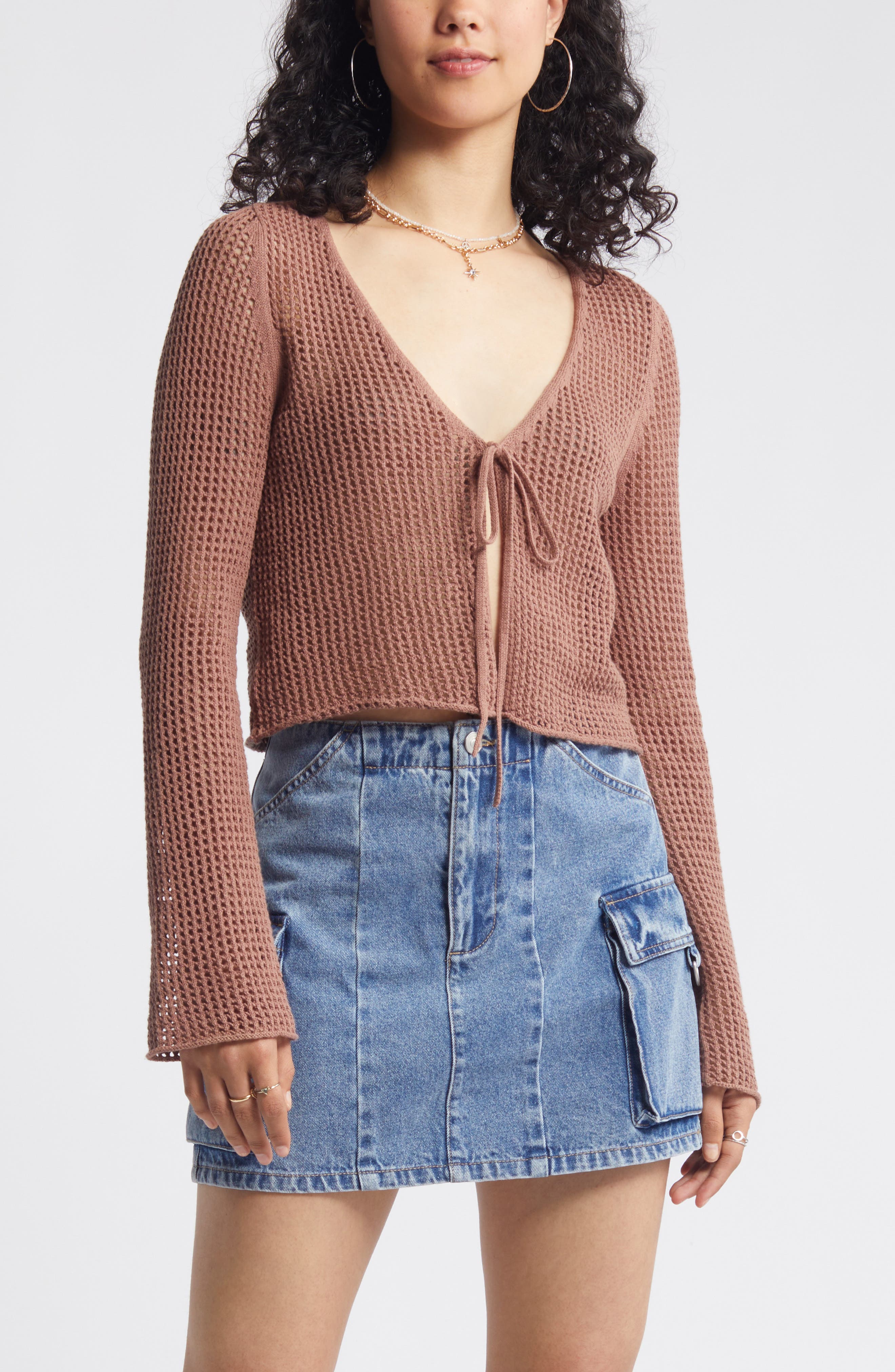 BP. Waffle Stitch Tie Front Cardigan