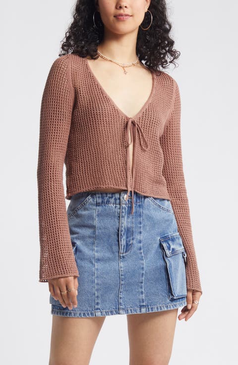 Waffle Stitch Tie Front Cardigan