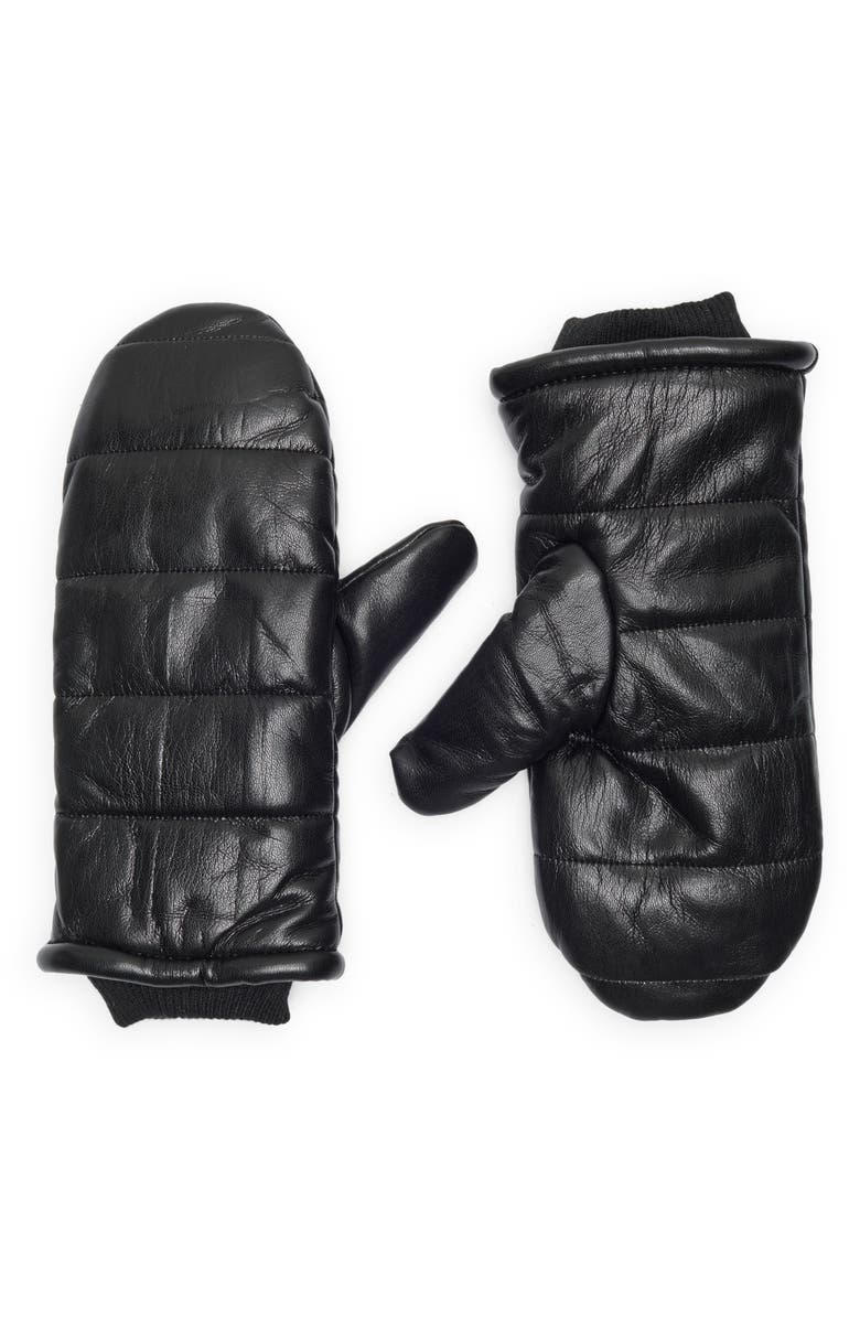 BCBG Quilted Puffer Mittens, Main, color, Black