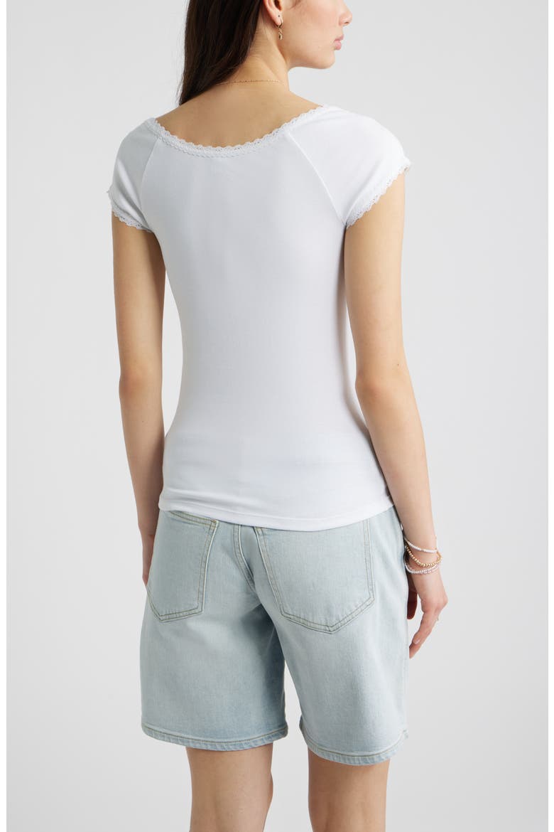 Lace Trim Cotton Blend T-Shirt, Alternate, color, WHITE