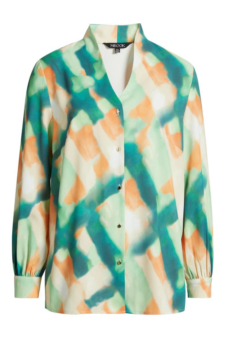 Abstract Print Crêpe de Chine Stand Collar Button-Up Shirt, Alternate, color, P GREEN/MULT