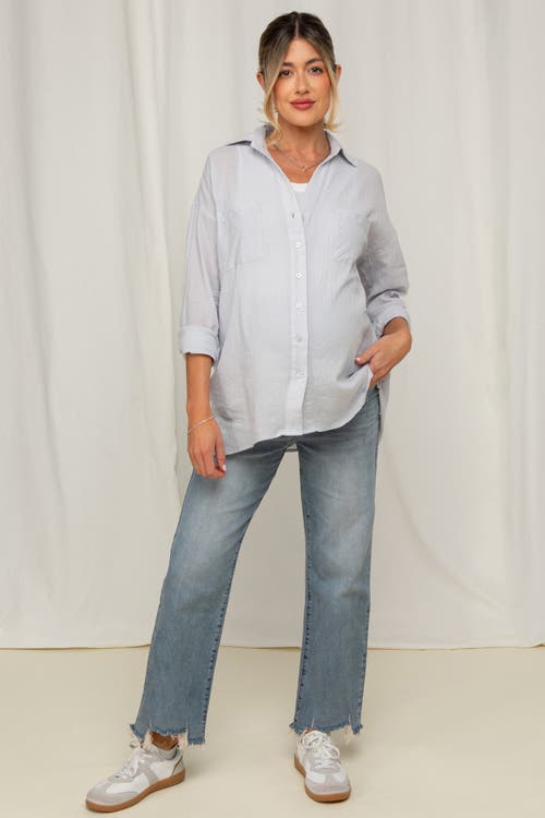Pinkblush Fringe Hem Maternity Wide Leg Jeans In Blue