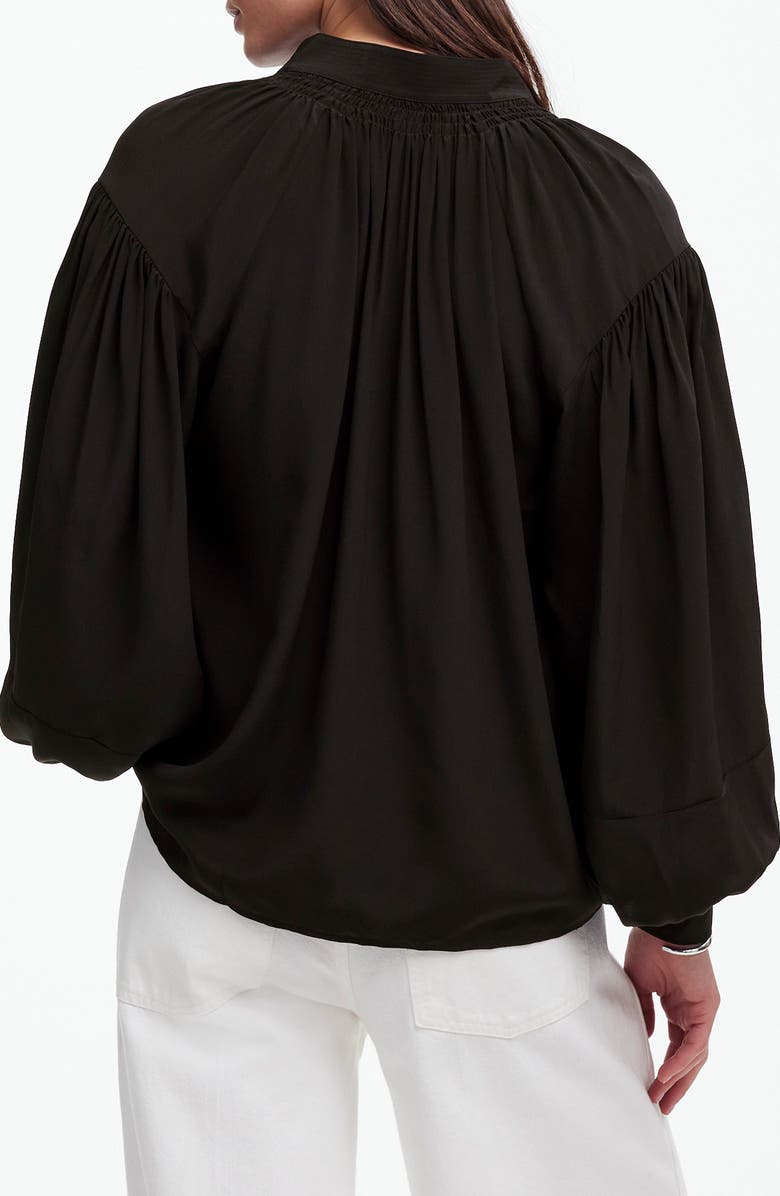 Madewell Shirred Long Sleeve Silk Top, Alternate, color, True Black