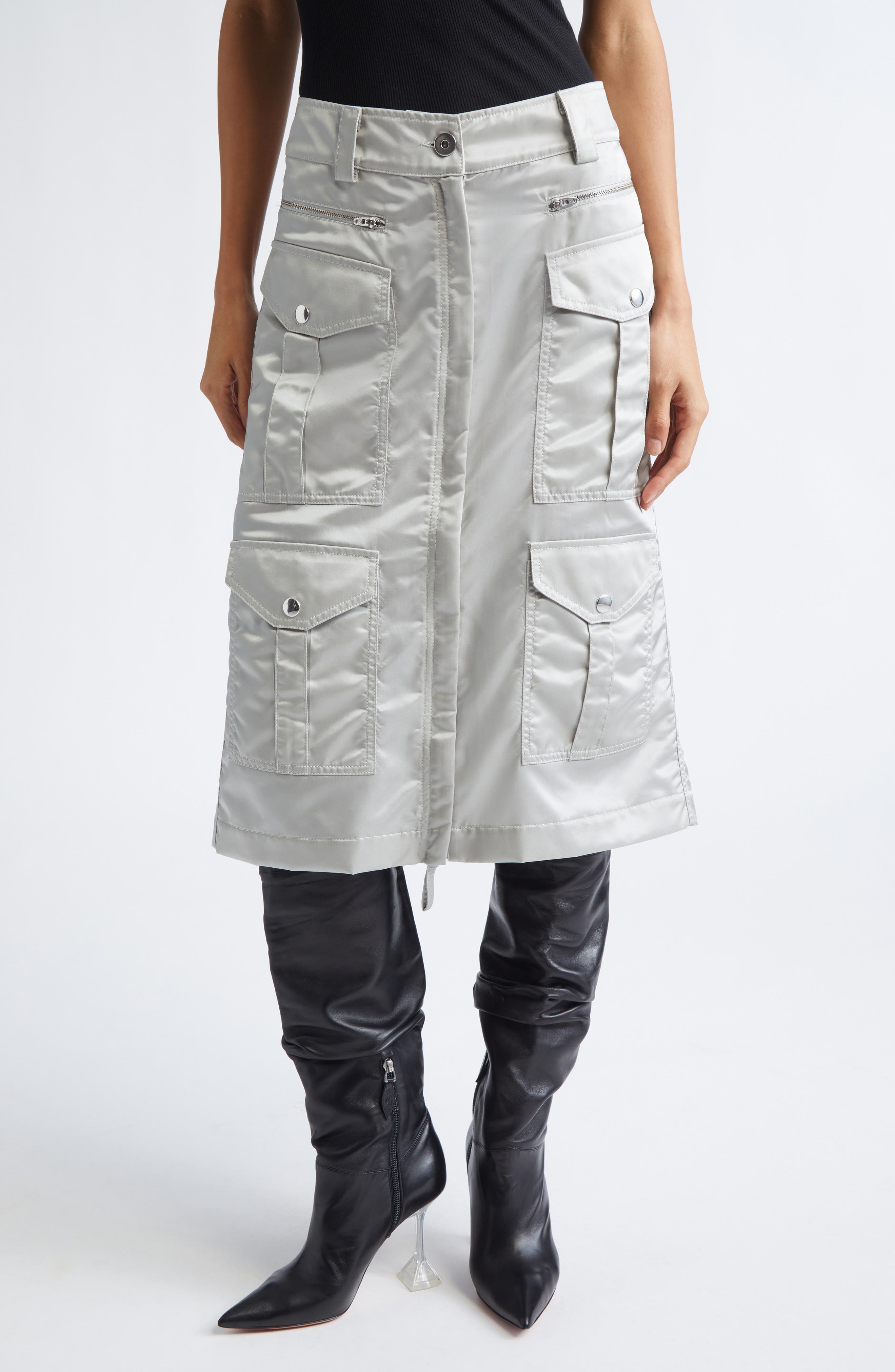 Aviator Satin Cargo Skirt