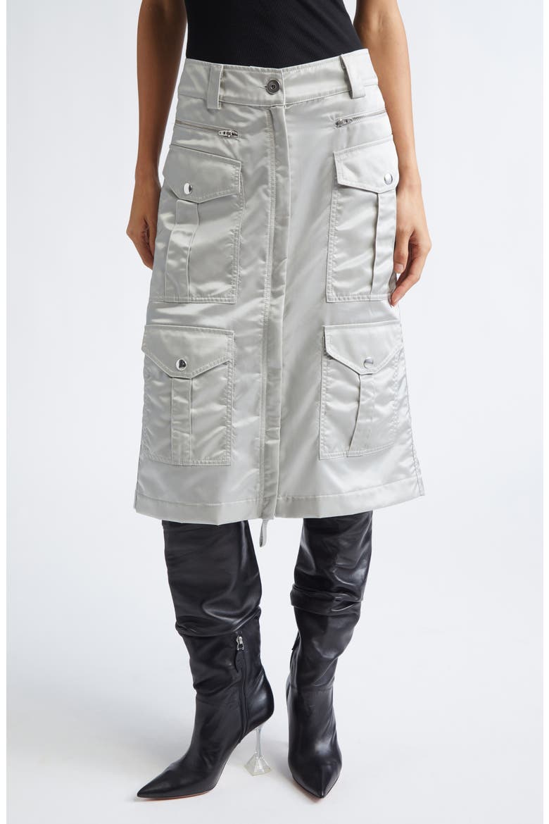 Aviator Satin Cargo Skirt, Main, color, LIGHT GREY 1