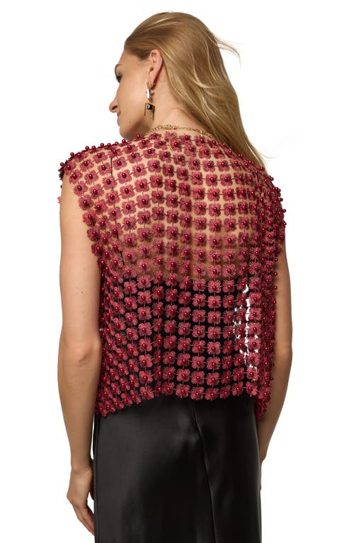 Saachi Pearly Beaded Floral Lace Top In Burgundy