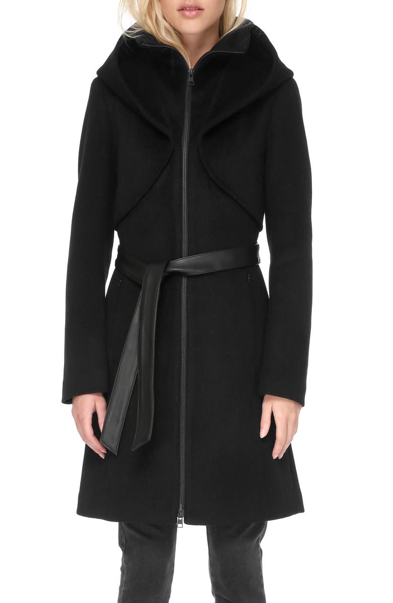 Soia & Kyo Arya Belted & Hooded Wool Blend Coat, Alternate, color,