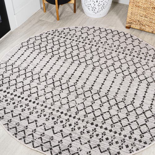 Jonathan Y Ourika Moroccan Geometric Textured Weave Indoor/outdoor Round Area Rug In Cream/black