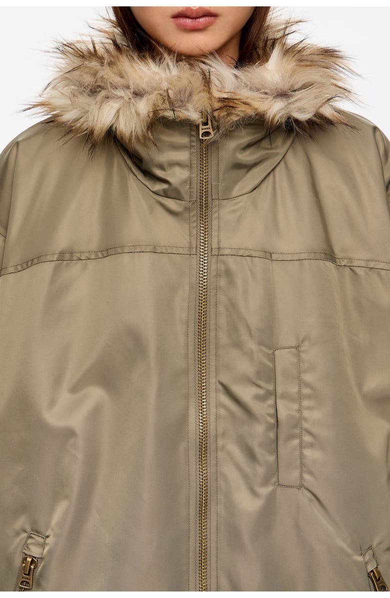 Bimba y Lola Fur-Lined Padded Bomber, Alternate, color, Light Khaki
