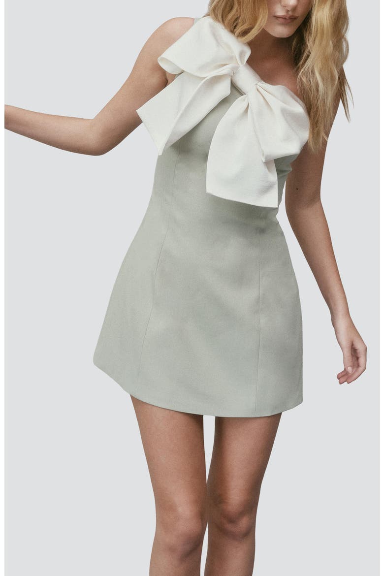 Lima One-Shoulder Minidress with Bow, Alternate, color, MINT IVORY