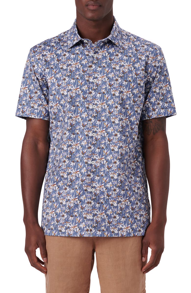 Bugatchi OoohCotton<sup>®</sup> Abstract Floral Print Short Sleeve Button-Up Shirt, Main, color,
