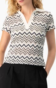 IVONNE Multicolor Chevron Knit Collared Polo Blouse