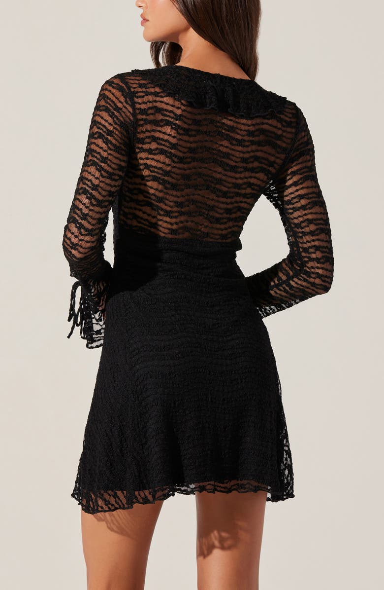 ASTR the Label Ruffle Long Sleeve Stretch Lace Minidress, Alternate, color, Black