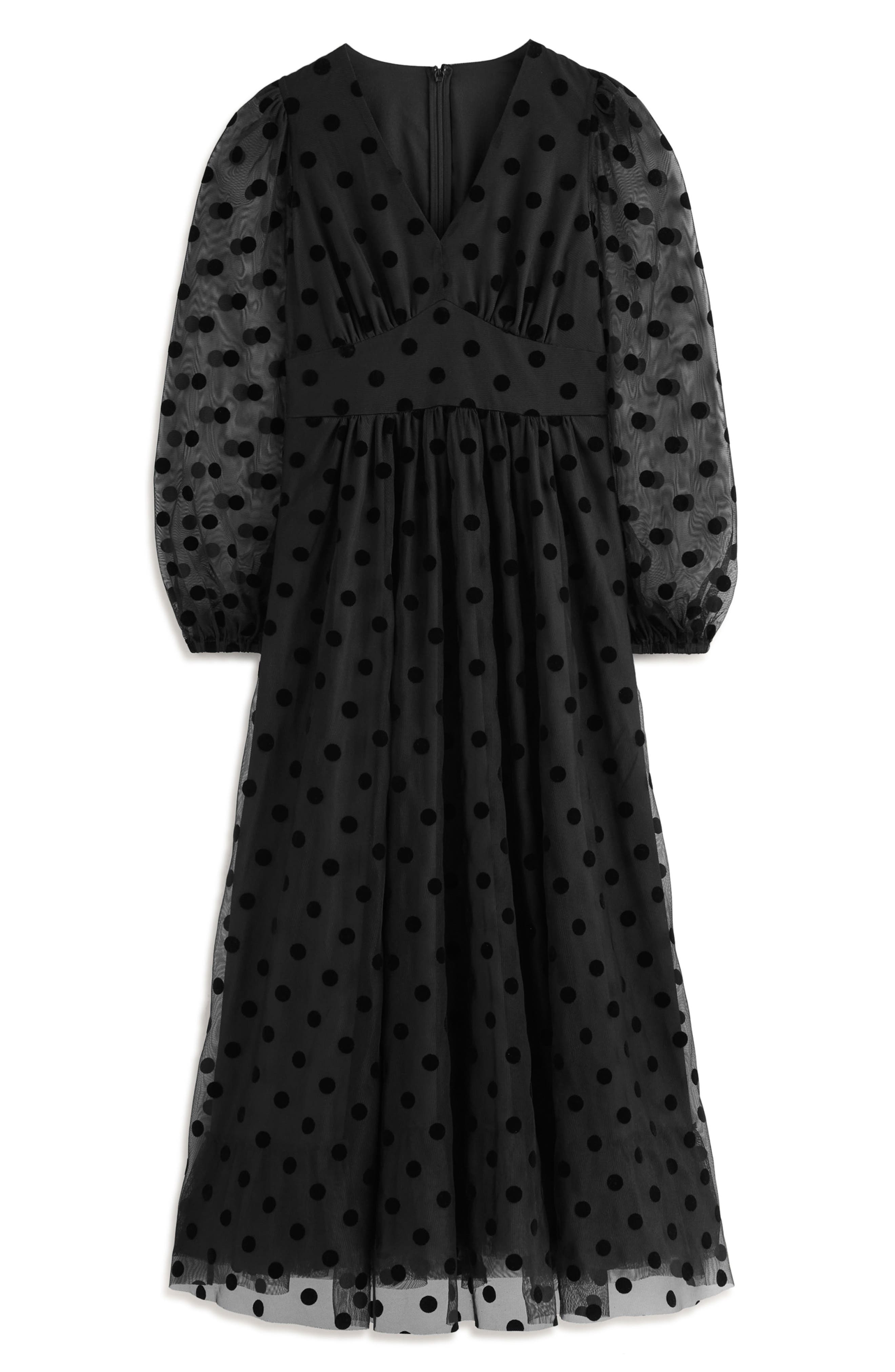 Boden Christina Polka Dot Long Sleeve Tulle Dress in Black Spot 