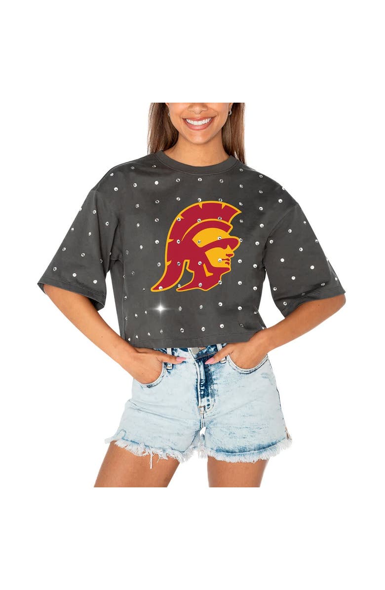 GAMEDAY COUTURE Women's Gameday Couture Gray USC Trojans Go Time Rhinestone Crop T-Shirt, Main, color, Gray